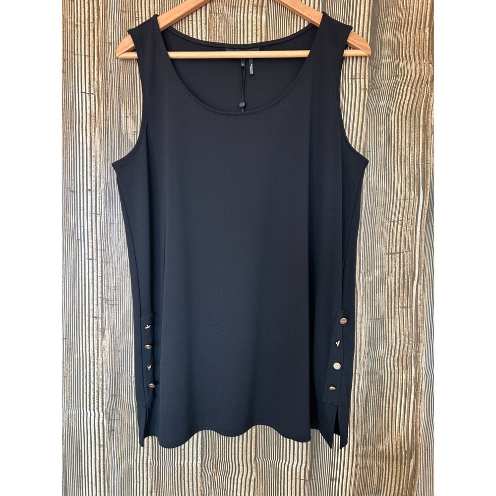 DKNY Career Tunic Tank Top Black W/ Gold Buttons Travel Friendly Work Size M NWT